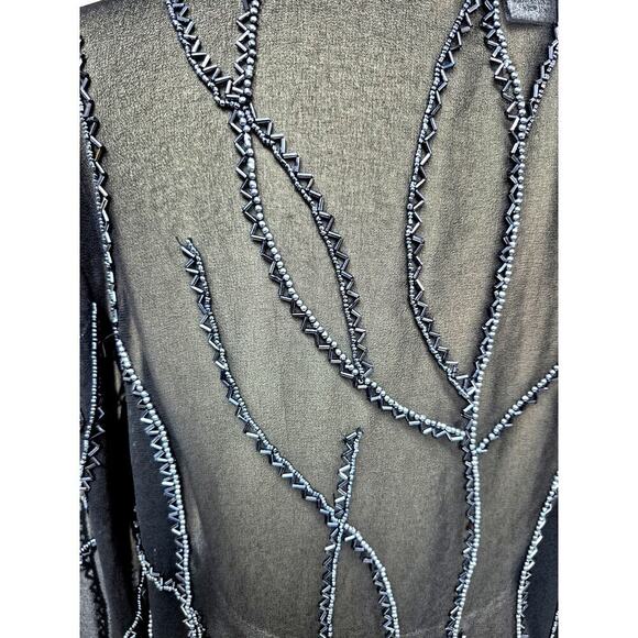 JMD New York Blouse Jacket Evening LP Sheer Black Fully Beaded Long Sleeves - Picture 6 of 6